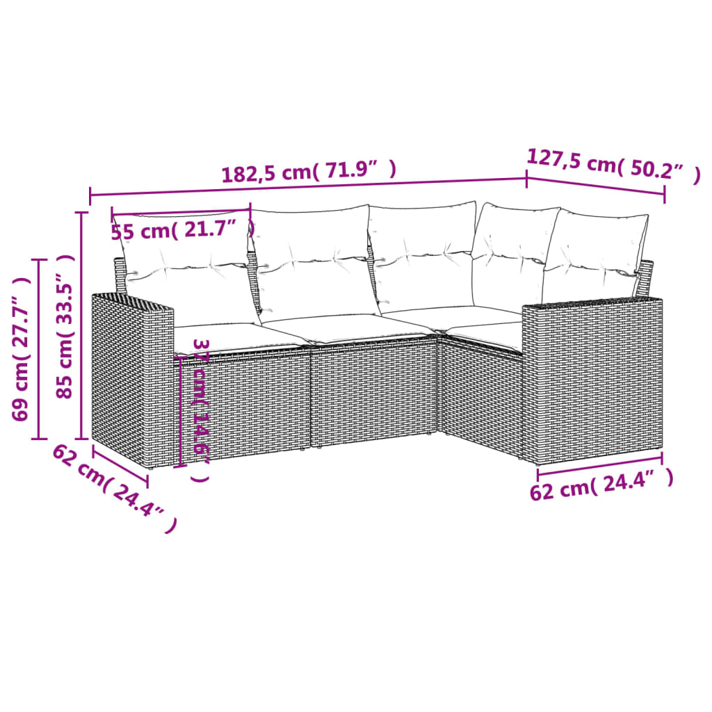 Set canapea de grădină cu perne, 4 piese, gri deschis poliratan