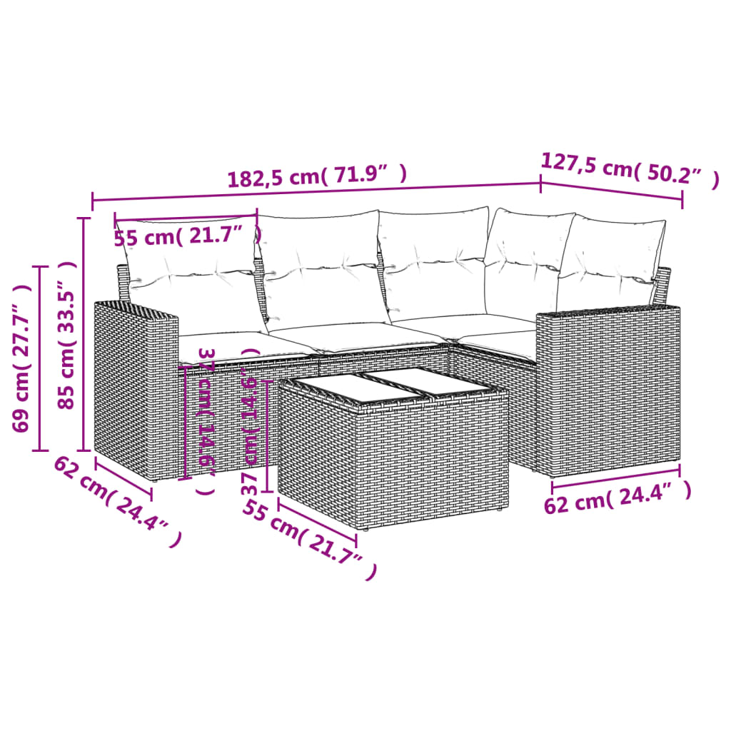 Set canapele de grădină cu perne, 5 piese gri deschis poliratan