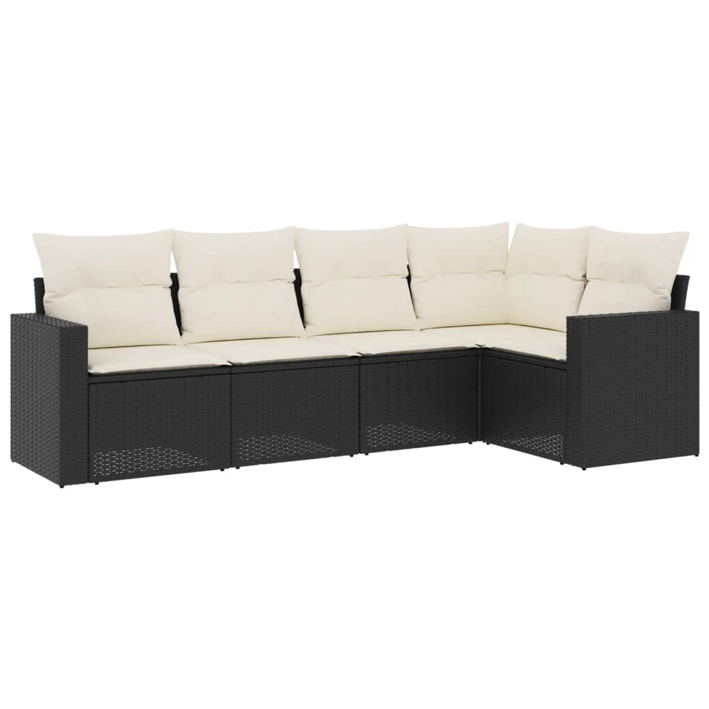 Set mobilier de grădină cu perne, 5 piese, negru, poliratan