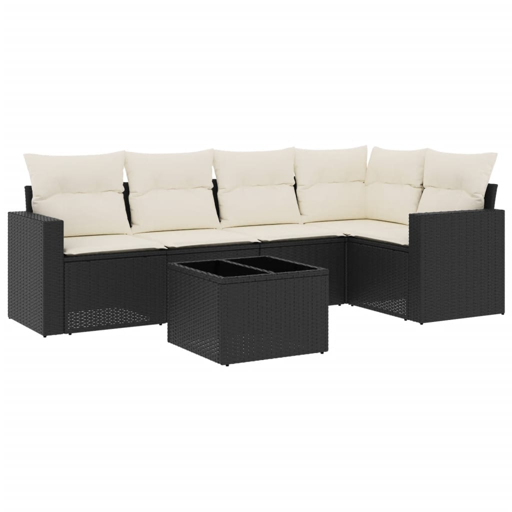 Set mobilier de grădină cu perne, 6 piese, negru, poliratan