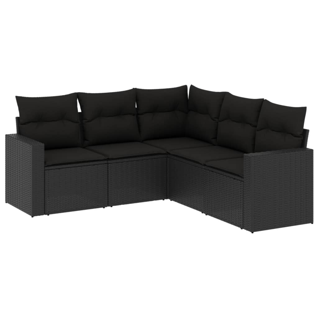 Set mobilier de grădină cu perne, 5 piese, negru, poliratan