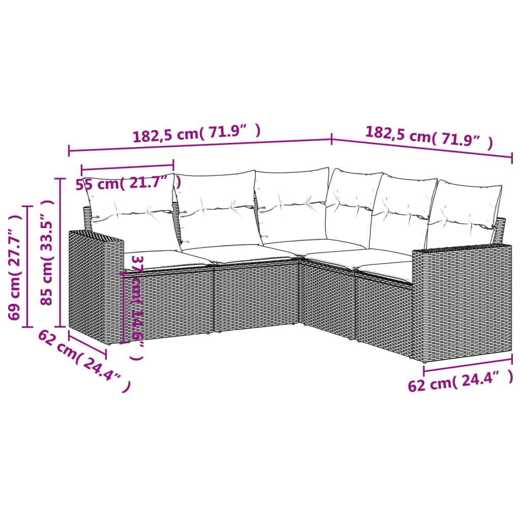 Set canapele de grădină cu perne, 5 piese gri deschis poliratan