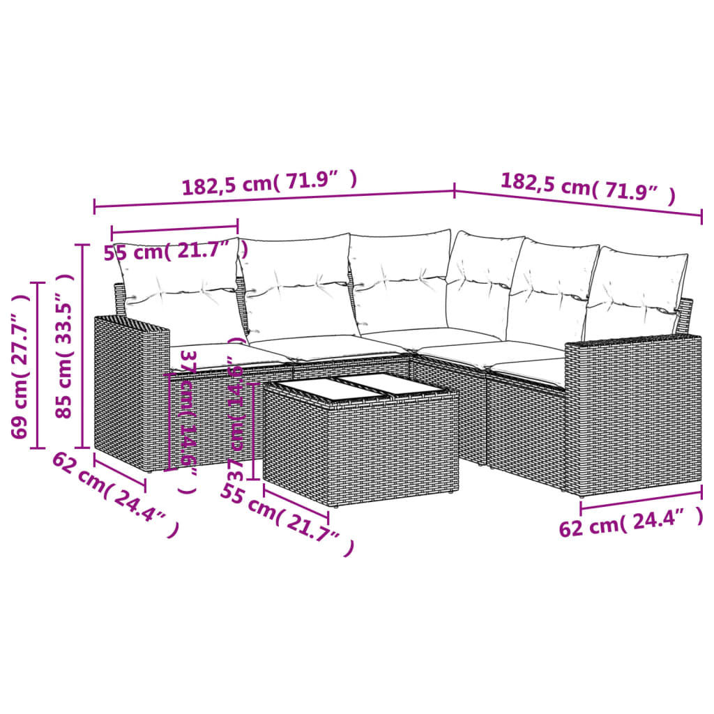 Set mobilier de grădină cu perne, 6 piese, negru, poliratan