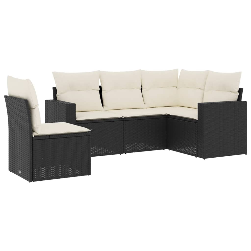 Set mobilier de grădină cu perne, 5 piese, negru, poliratan