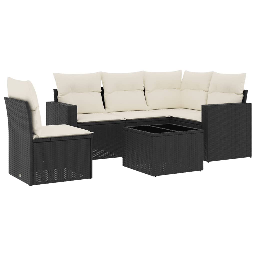 Set mobilier de grădină cu perne, 6 piese, negru, poliratan