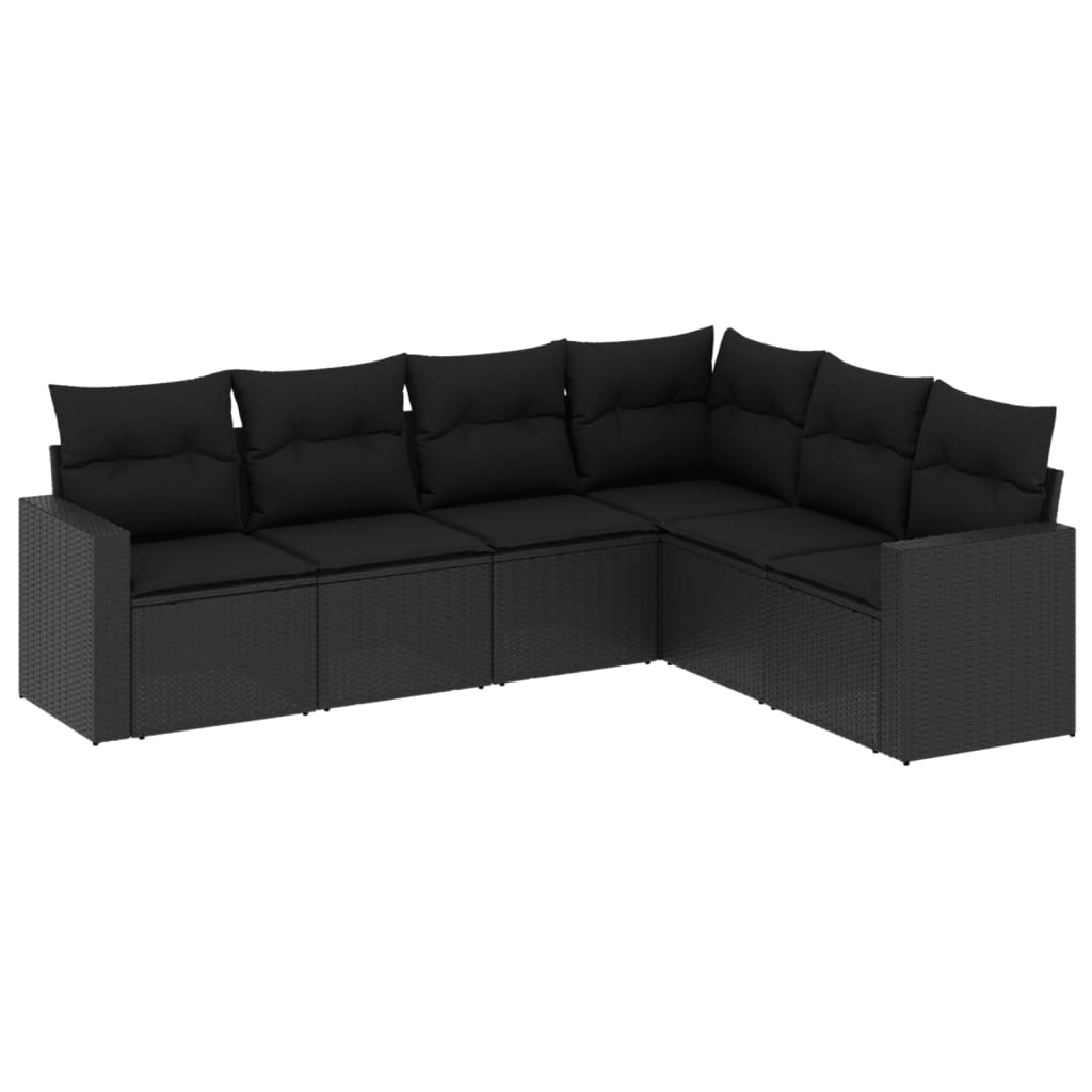 Set mobilier de grădină cu perne, 6 piese, negru, poliratan