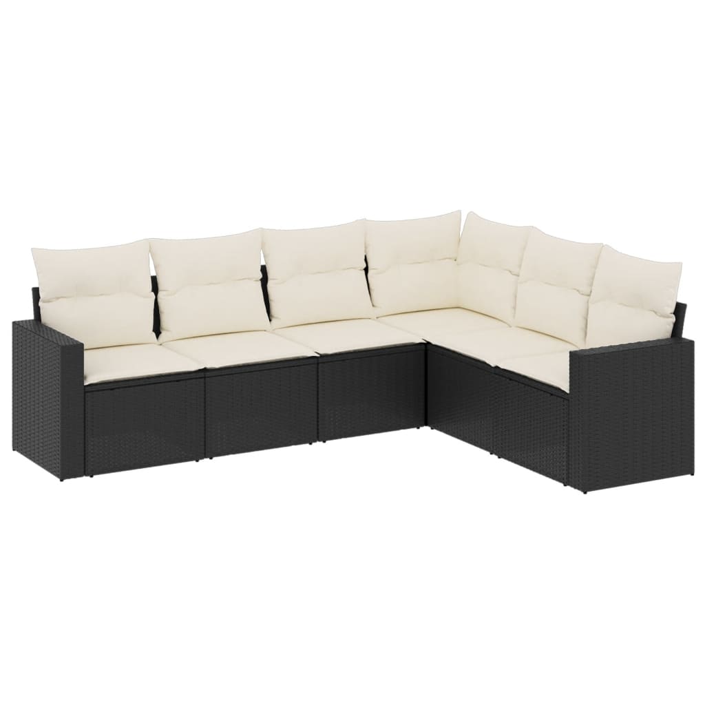 Set mobilier de grădină cu perne, 6 piese, negru, poliratan