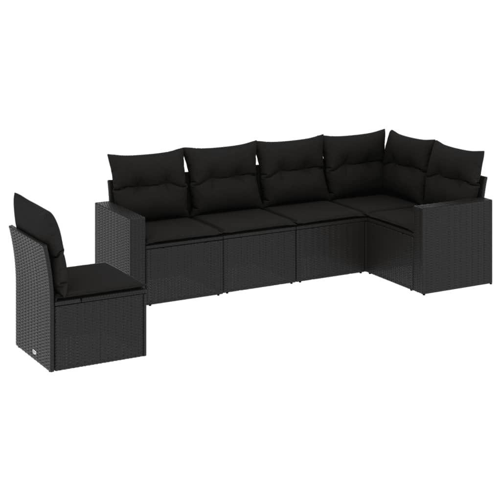 Set mobilier de grădină cu perne, 6 piese, negru, poliratan