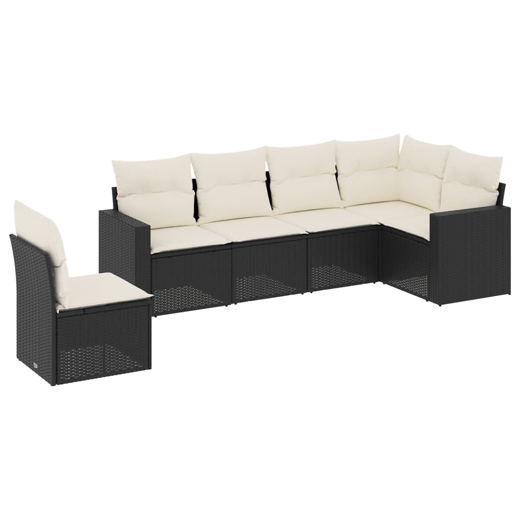 Set mobilier de grădină cu perne, 6 piese, negru, poliratan