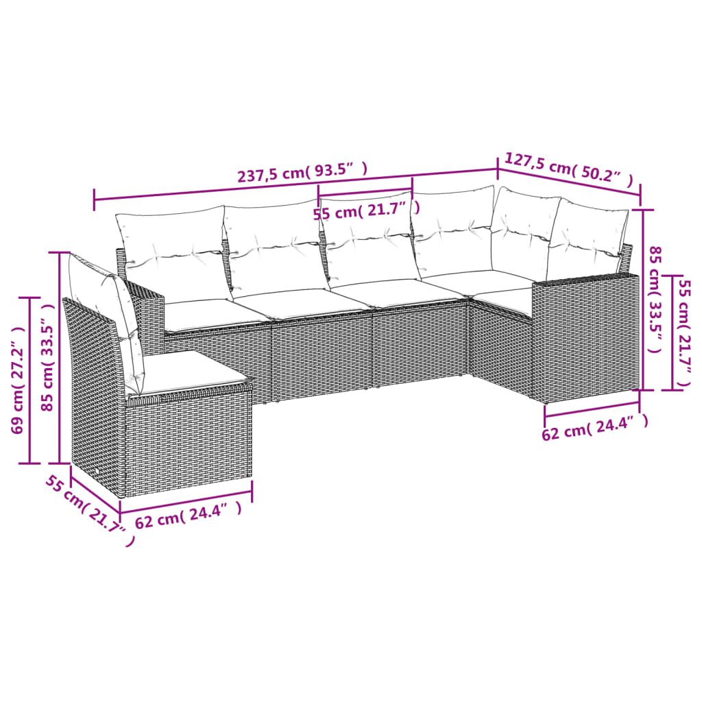 Set canapele de grădină cu perne, 6 piese gri deschis poliratan