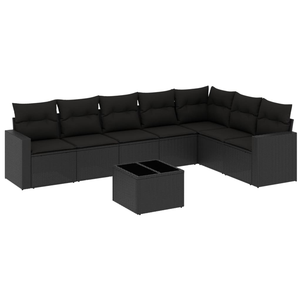 Set mobilier de grădină cu perne, 8 piese, negru, poliratan