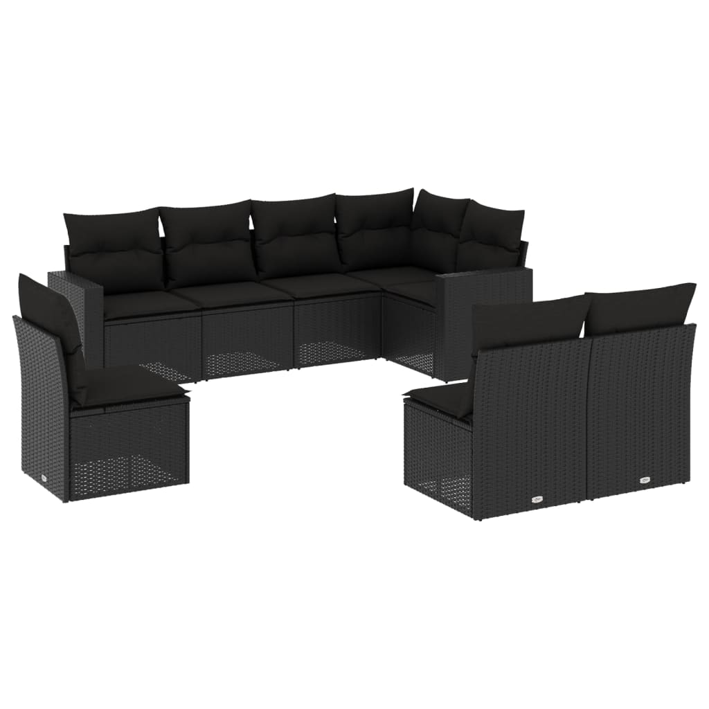 Set mobilier de grădină cu perne, 8 piese, negru, poliratan