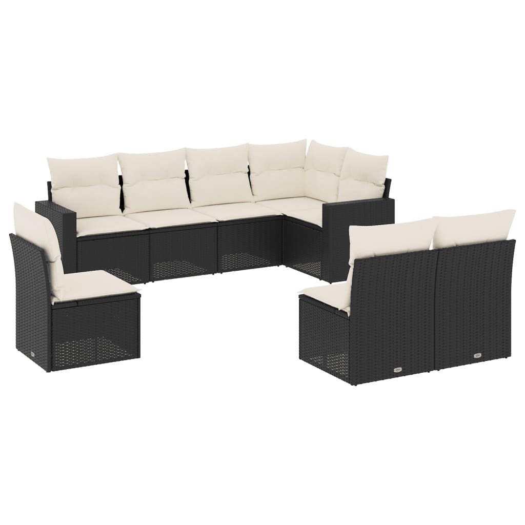 Set mobilier de grădină cu perne, 8 piese, negru, poliratan