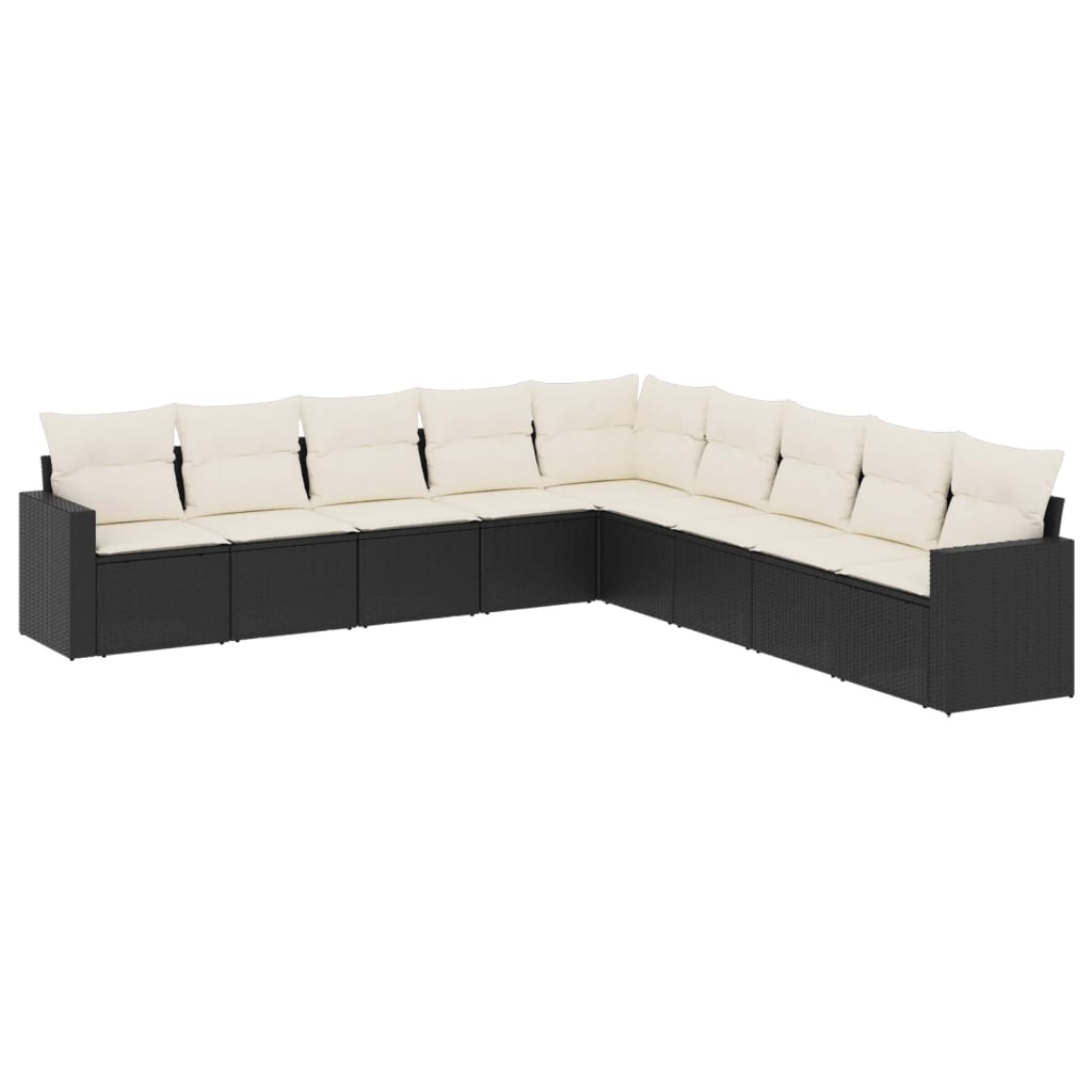 Set mobilier de grădină cu perne, 9 piese, negru, poliratan