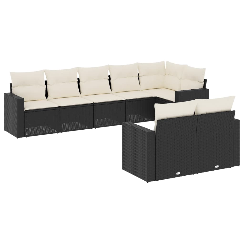 Set mobilier de grădină cu perne, 8 piese, negru, poliratan