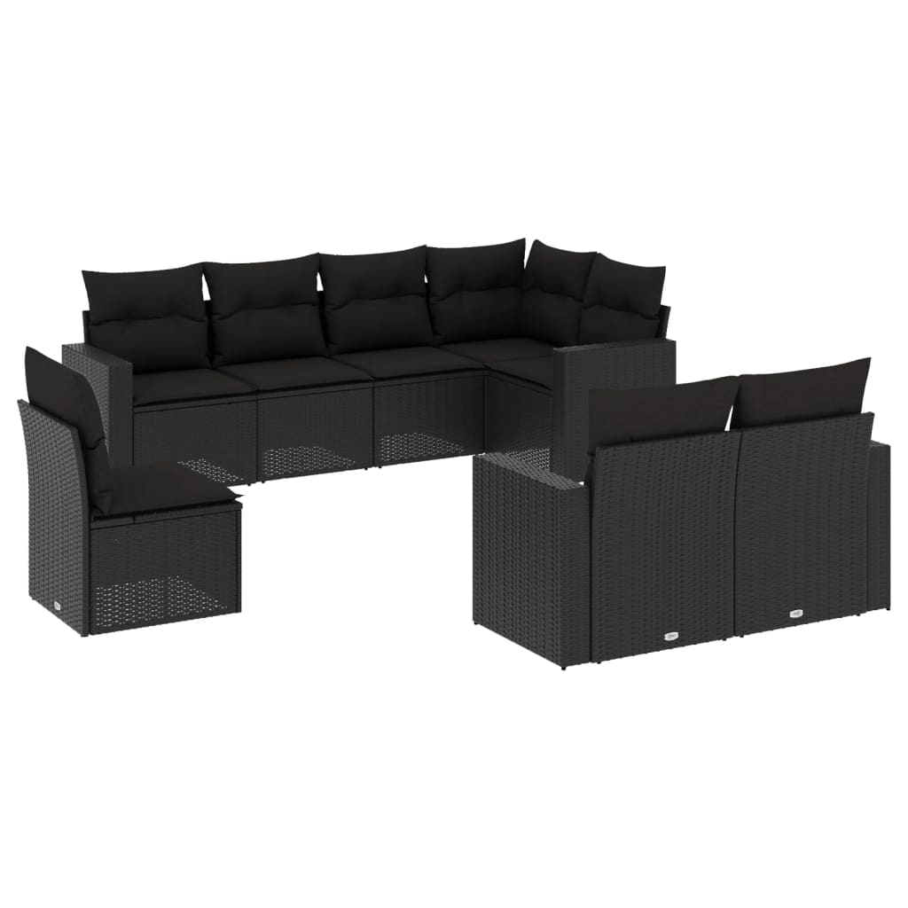 Set mobilier de grădină cu perne, 8 piese, negru, poliratan