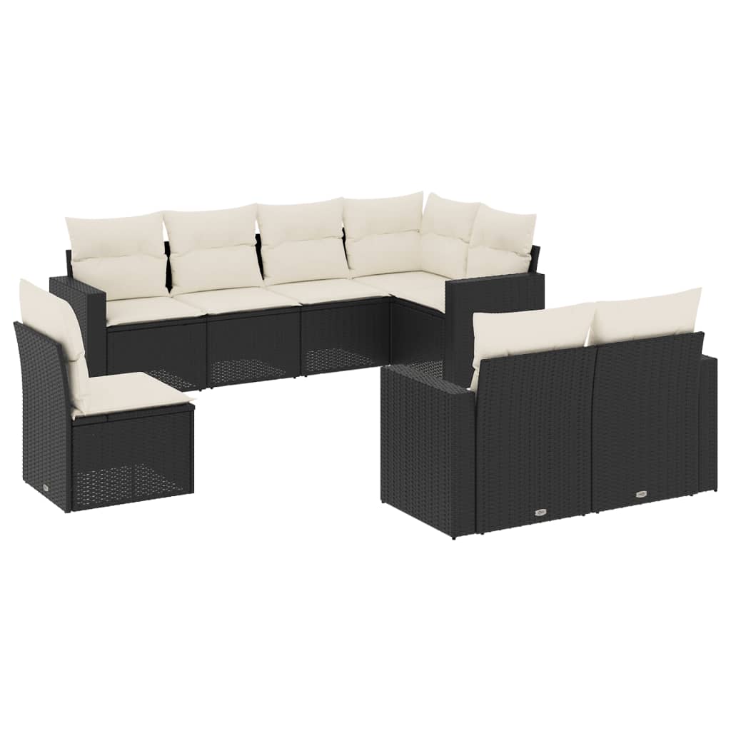 Set mobilier de grădină cu perne, 8 piese, negru, poliratan