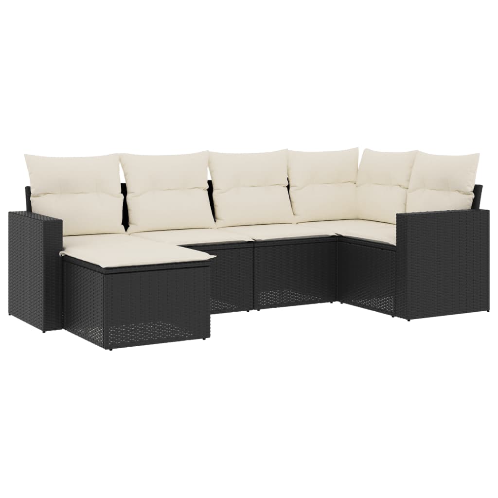 Set mobilier de grădină cu perne, 6 piese, negru, poliratan