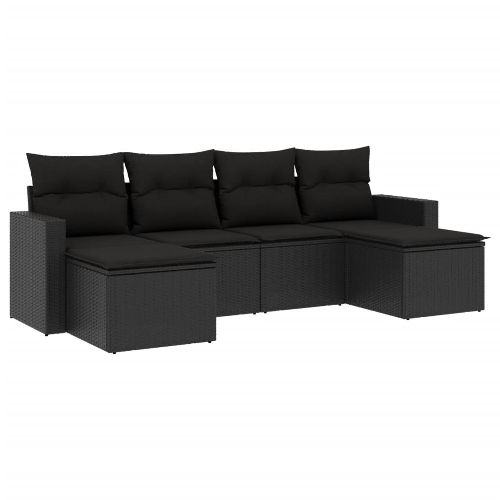 Set mobilier de grădină cu perne, 6 piese, negru, poliratan