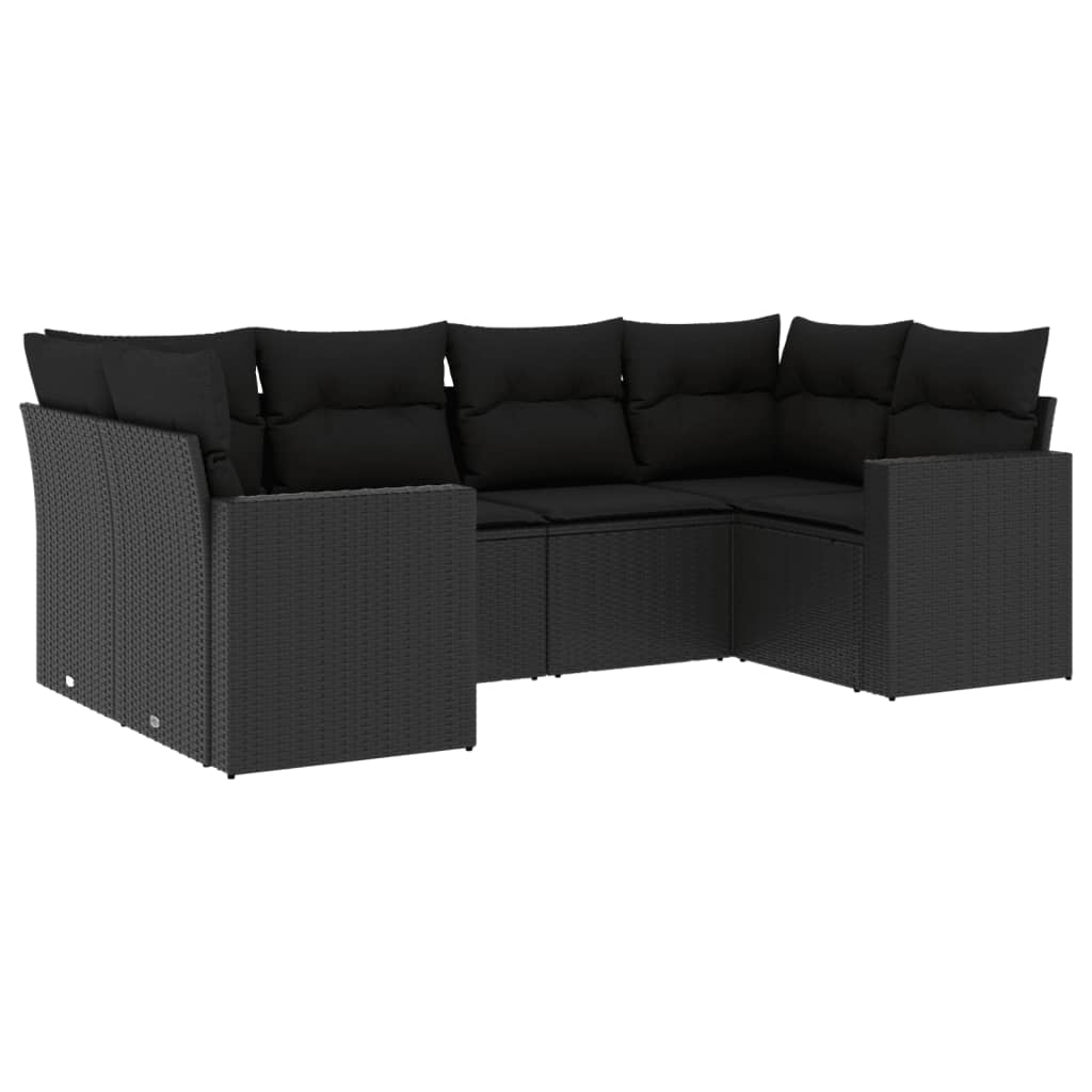 Set mobilier de grădină cu perne, 6 piese, negru, poliratan