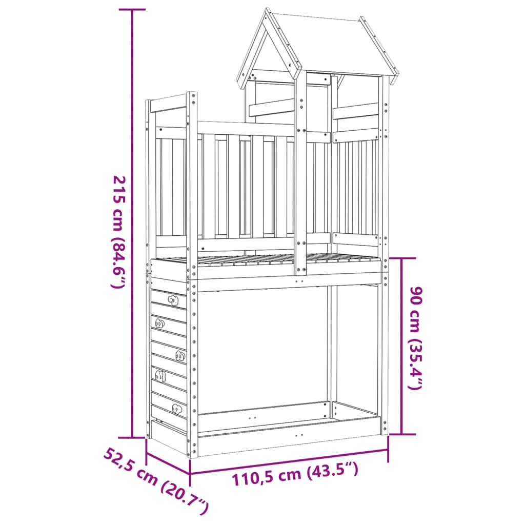 Turn joacă cu perete cățărare 110,5x52,5x215 cm lemn pin tratat