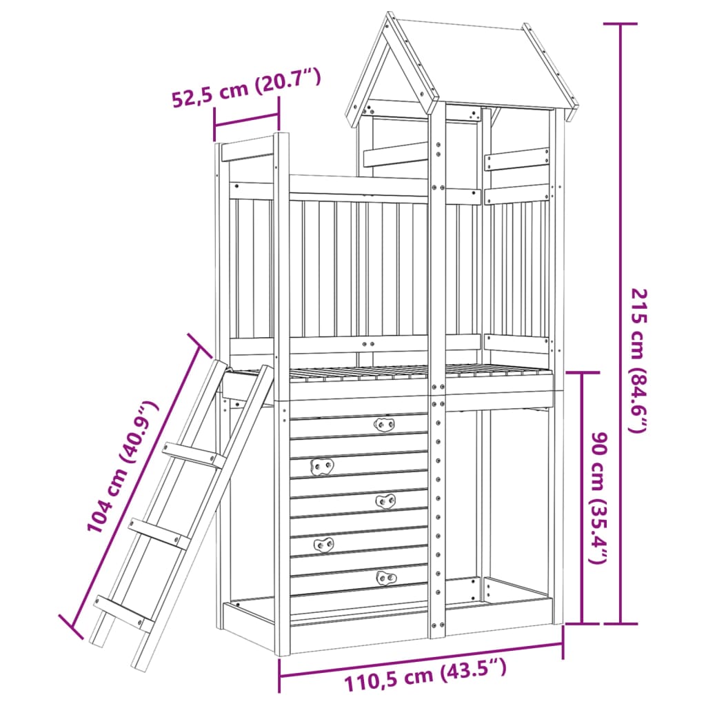 Turn joacă cu perete cățărare, 110,5x52,5x215 cm lemn masiv pin