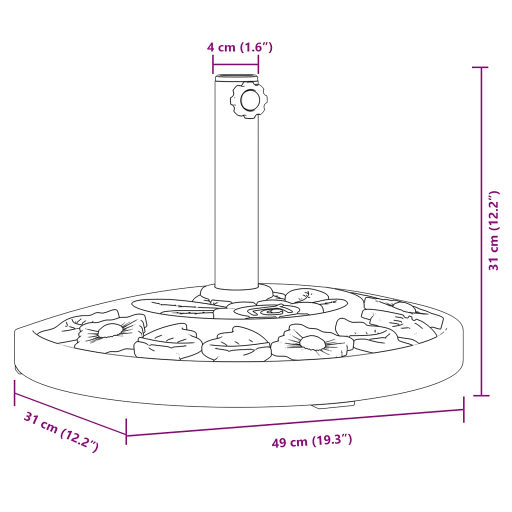 Suport umbrelă pentru stâlpi Ø38 / 48 mm, 9 kg, semi-rotunde