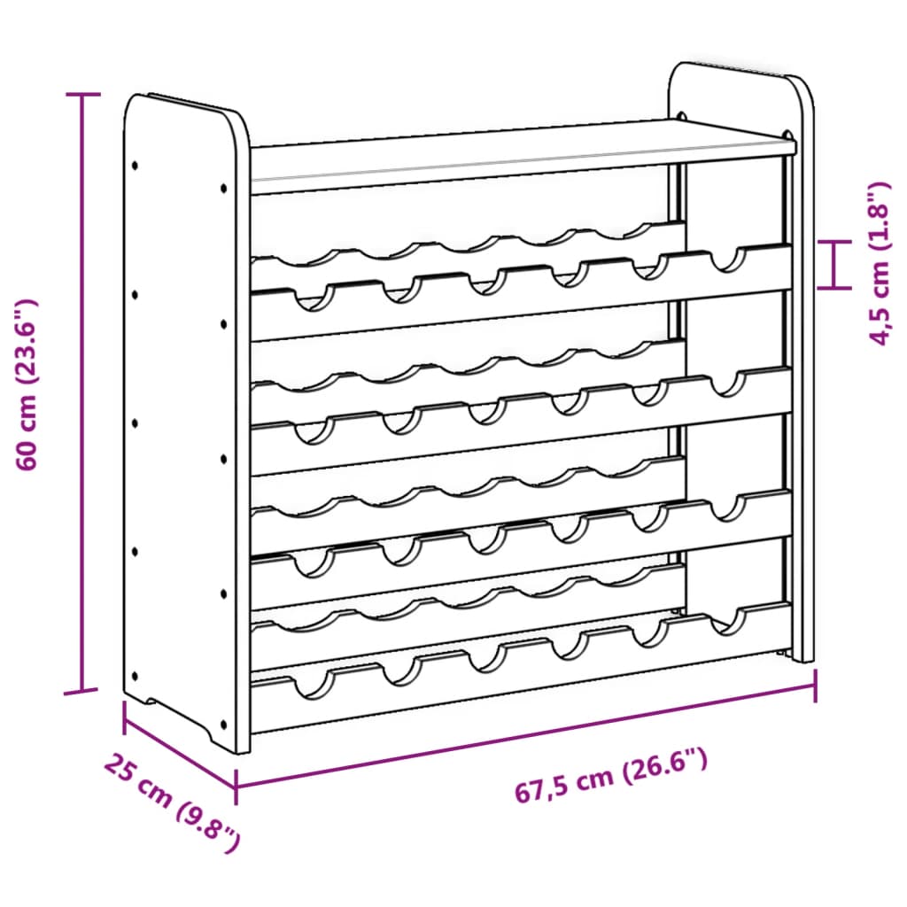 Suport de vinuri cu raft superior, 67,5x25x60cm, lemn masiv pin