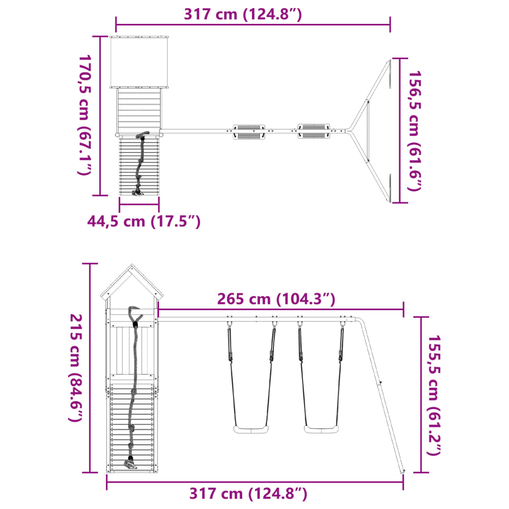 Set de joacă pentru exterior, lemn masiv de pin