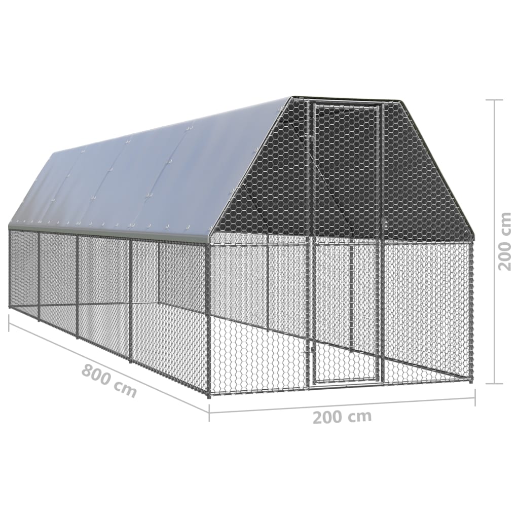 Coteț de păsări, 2x8x2 m, oțel galvanizat