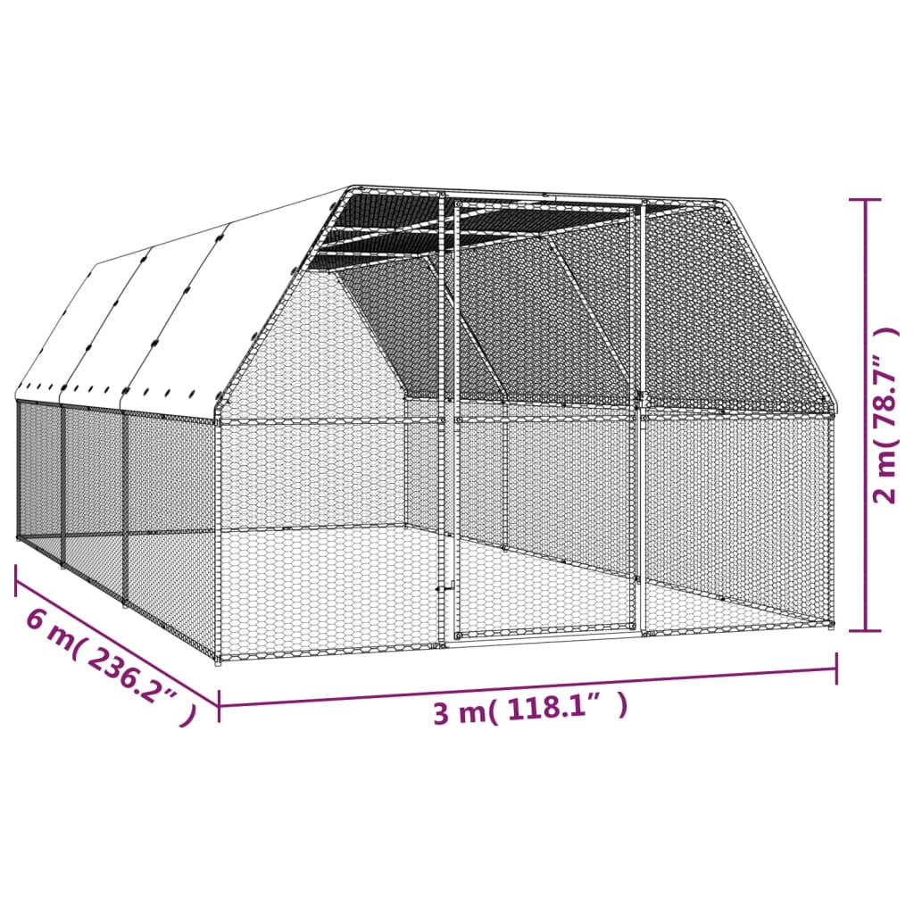 Coteț de păsări, 3x6x2 m, oțel galvanizat