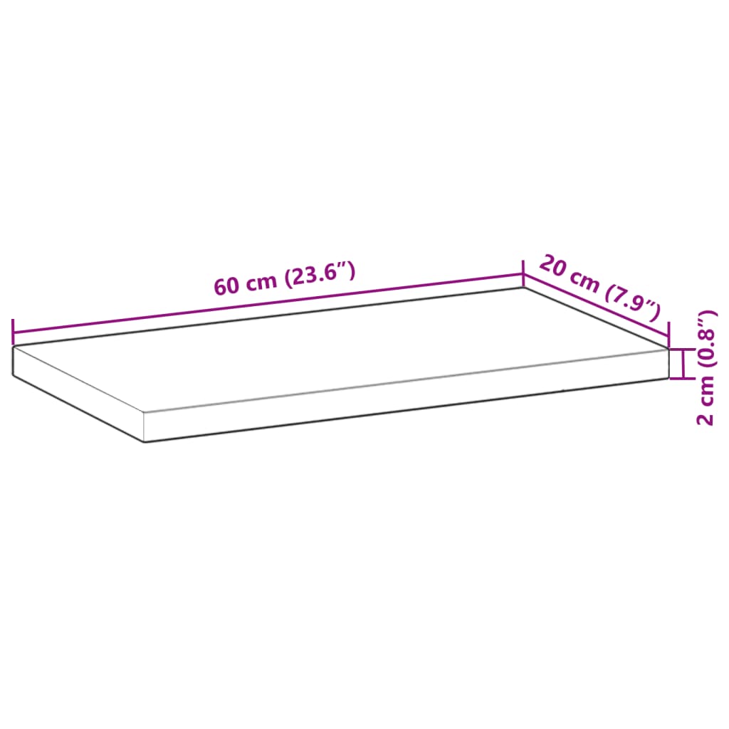 Raft suspendat, 60x20x2 cm, lemn masiv de acacia netratat