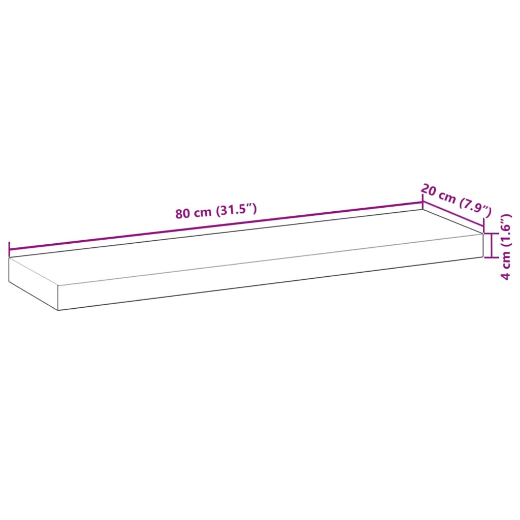 Raft suspendat, 80x20x4 cm, lemn masiv de acacia netratat