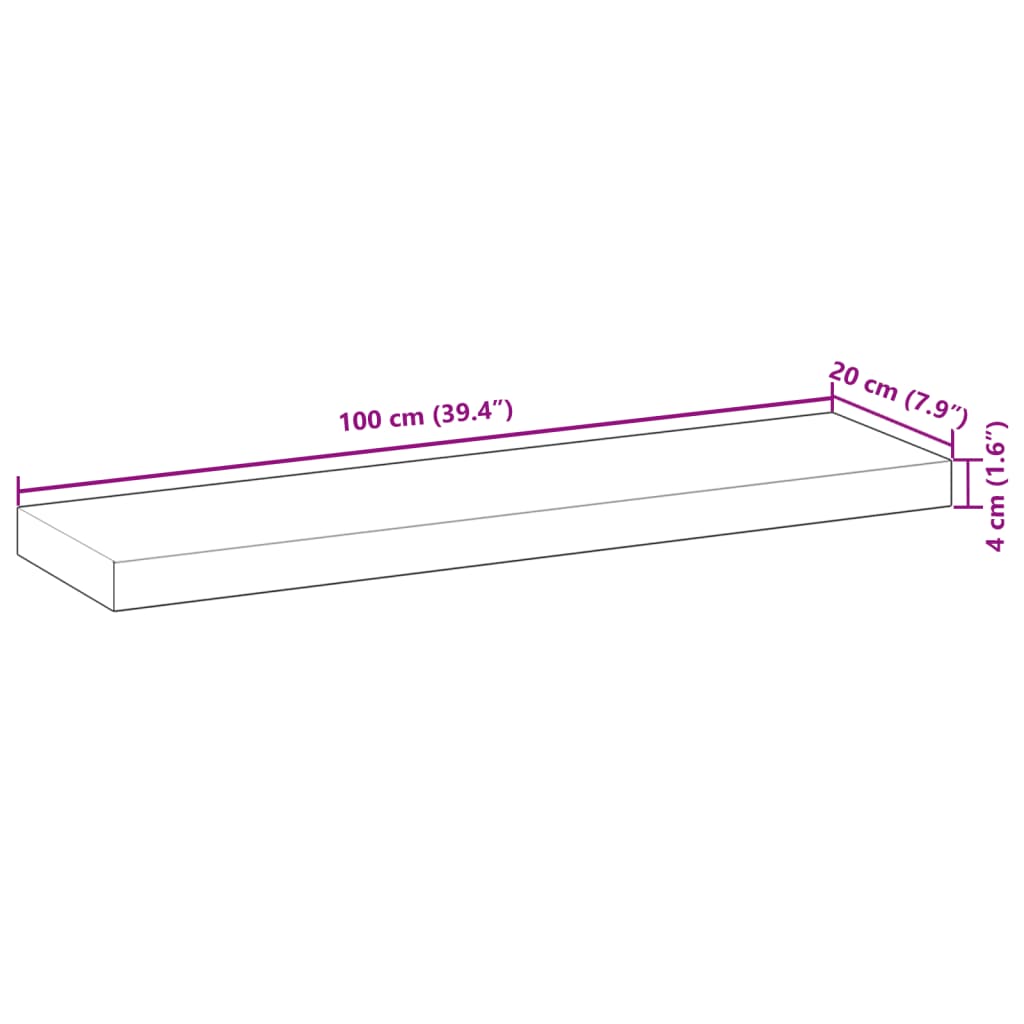 Rafturi plutitoare 2 buc. 100x20x4cm lemn masiv acacia netratat