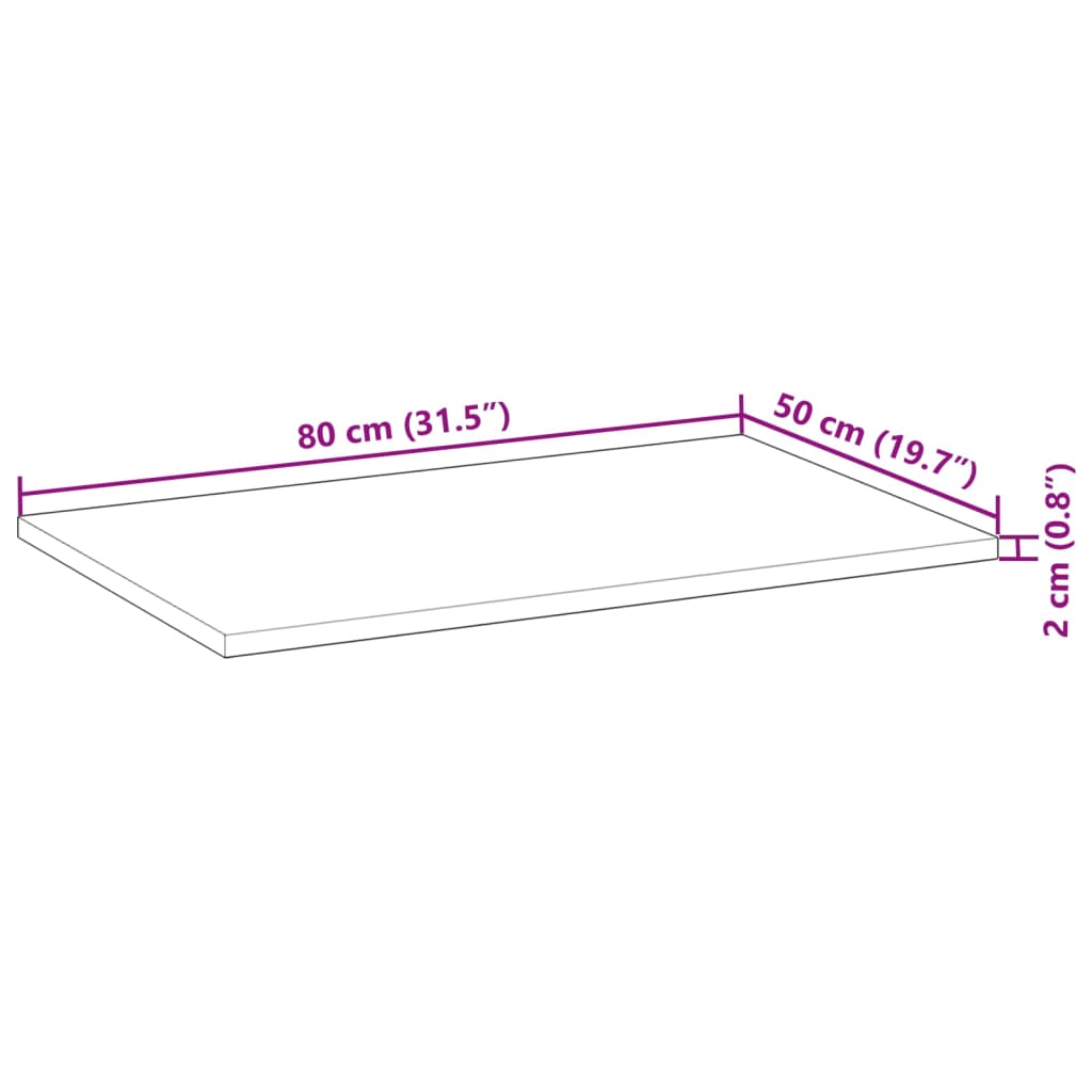 Blat de birou netratat, 80x50x2 cm, lemn masiv de acacia