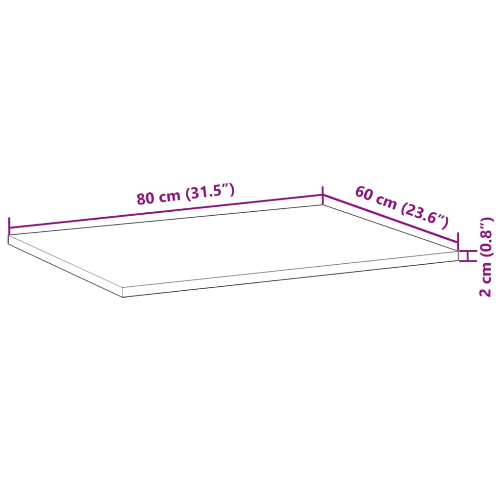 Blat de birou finisat cu ulei, 80x60x2 cm, lemn masiv acacia