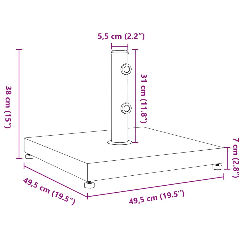 Suport umbrelă pentru stâlpi Ø32/38/48 mm, 28 kg, pătrat