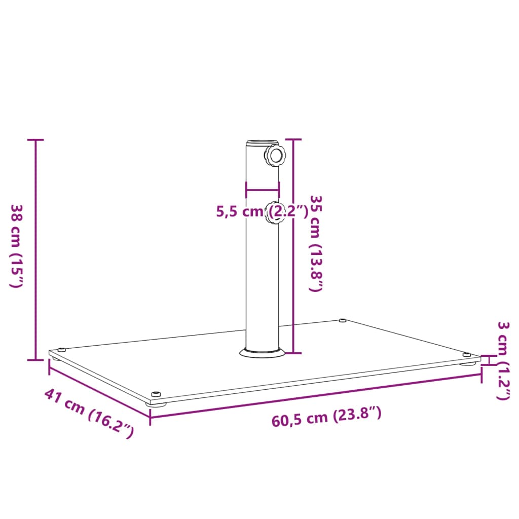 Suport umbrelă pentru stâlpi Ø32/38/48 mm, 15 kg, dreptunghi