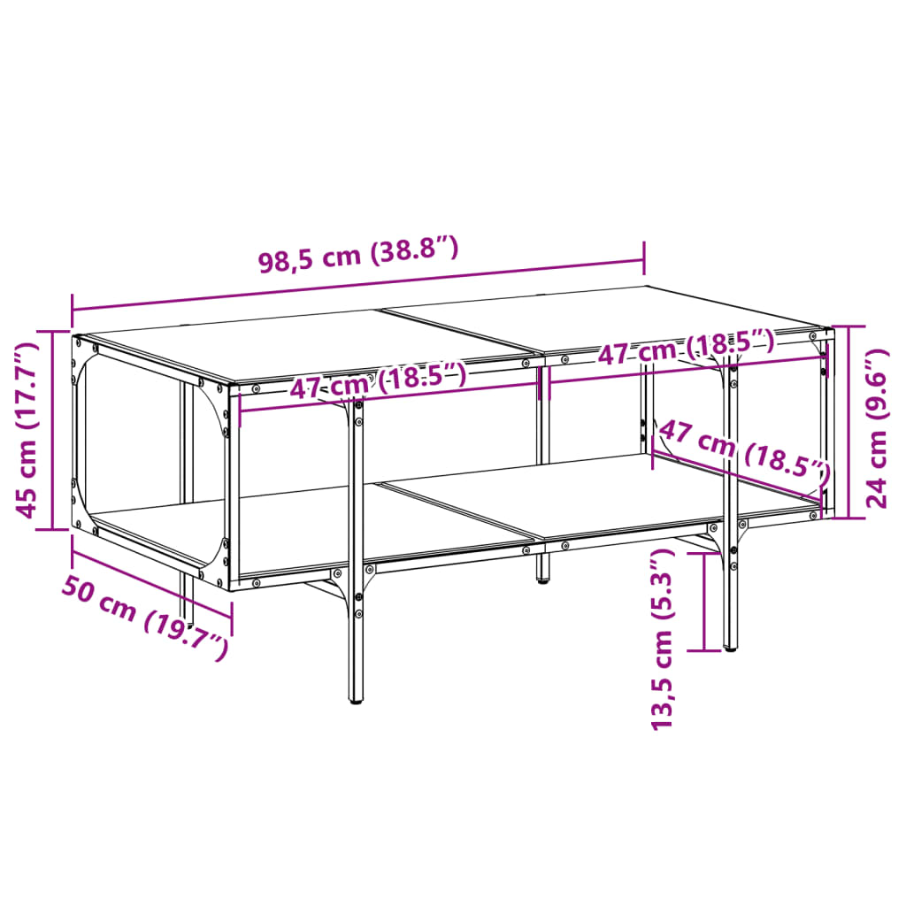 Măsuță de cafea cu blat sticlă transparentă 98,5x50x45 cm oțel