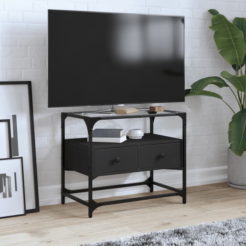 Dulap TV blat sticlă, negru, 60x35x51 cm lemn prelucrat