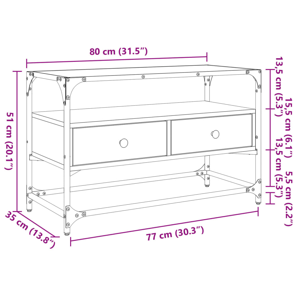 Dulap TV blat sticlă, stejar sonoma, 80x35x51 cm lemn prelucrat