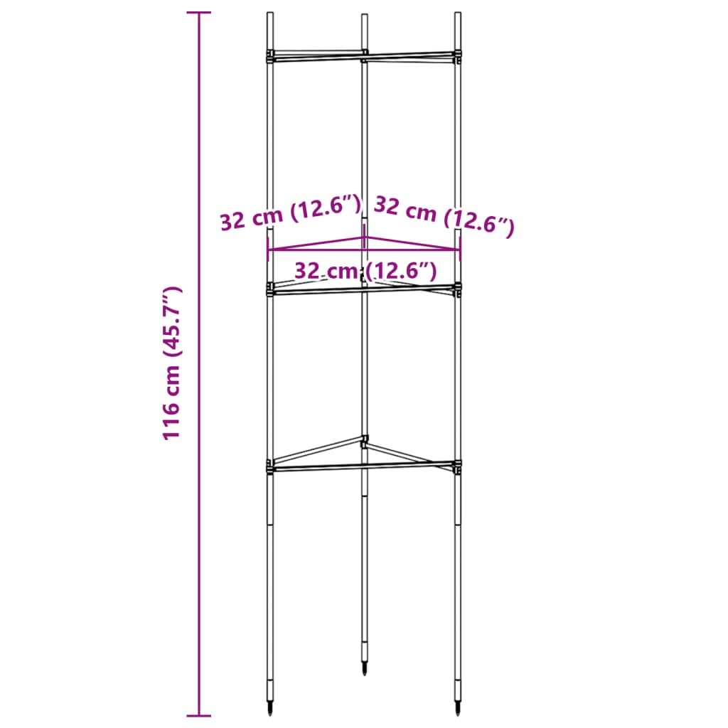 Suport pentru roșii, 4 buc., 116 cm, oțel și PP