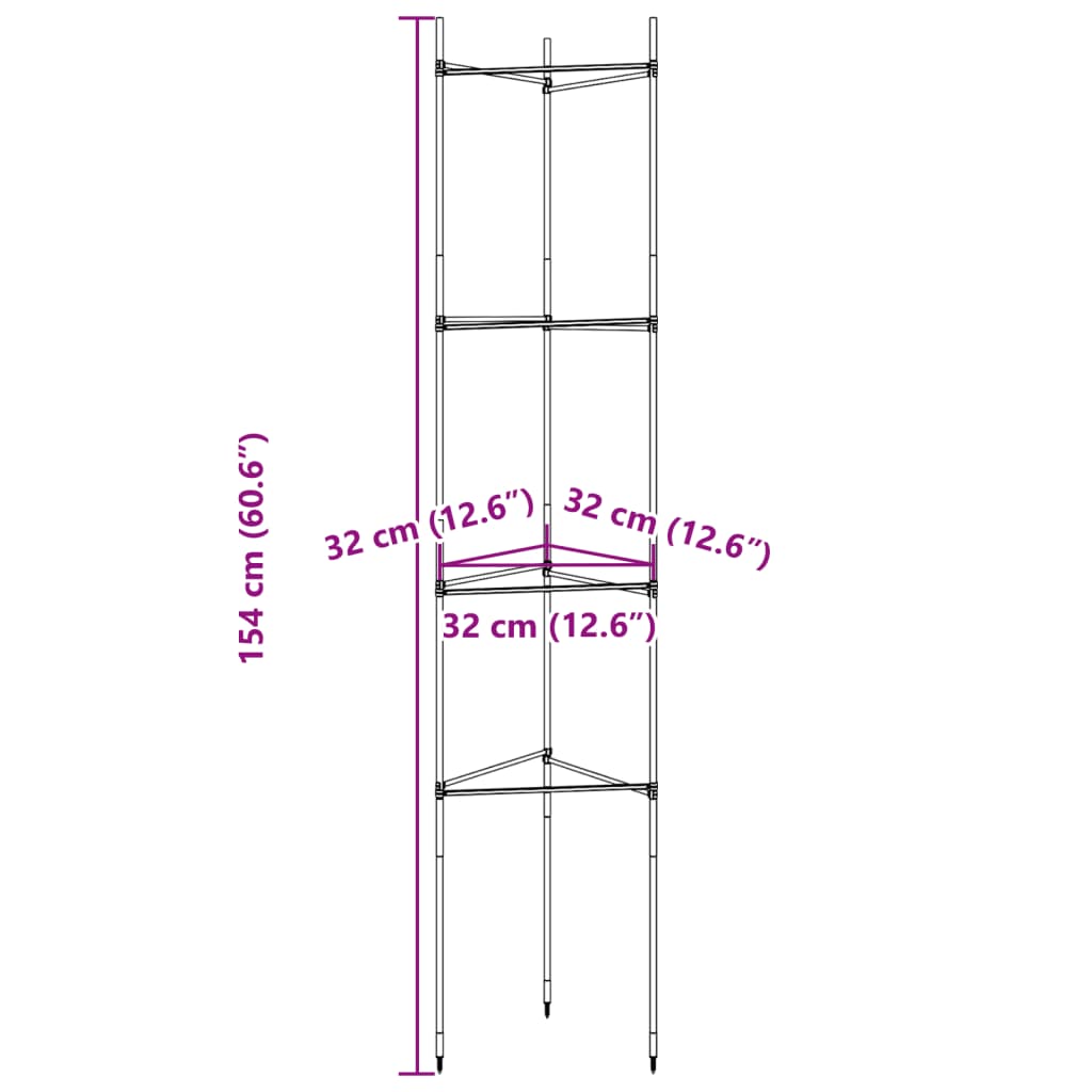 Suport pentru roșii, 4 buc., 154 cm, oțel și PP