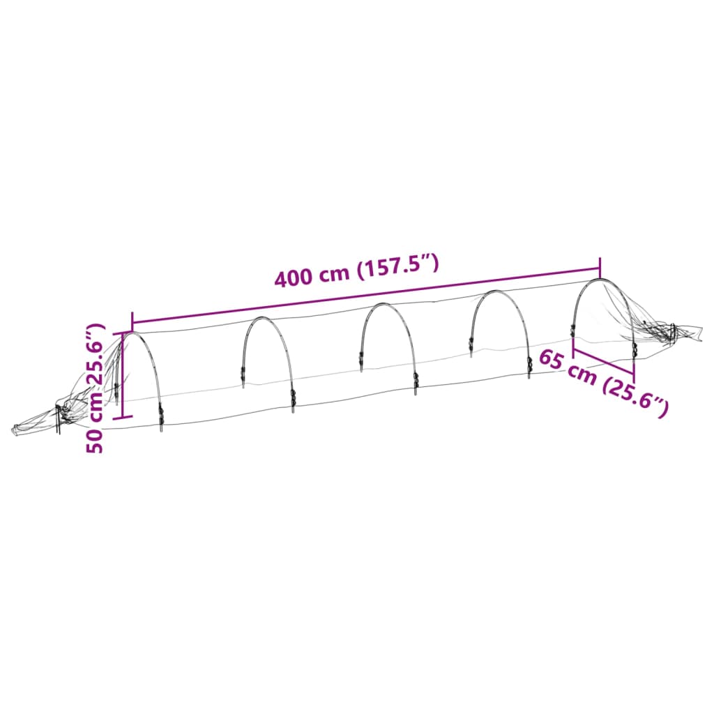 Tuneluri din plasă, 3 buc., 1,5x5 m, fibră de sticlă și PP