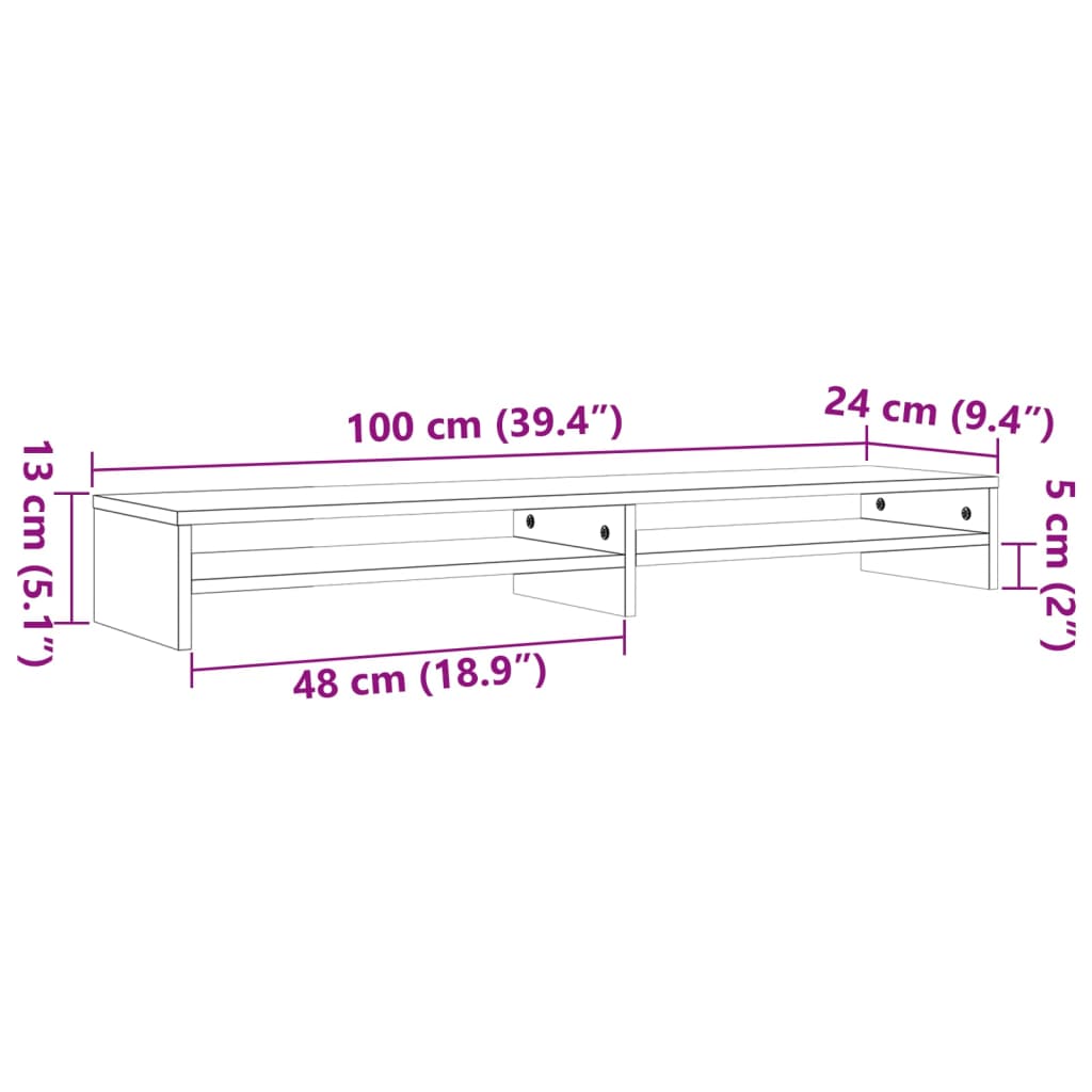 Stand pentru monitor, maro ceruit, 100x24x13 cm, lemn masiv pin