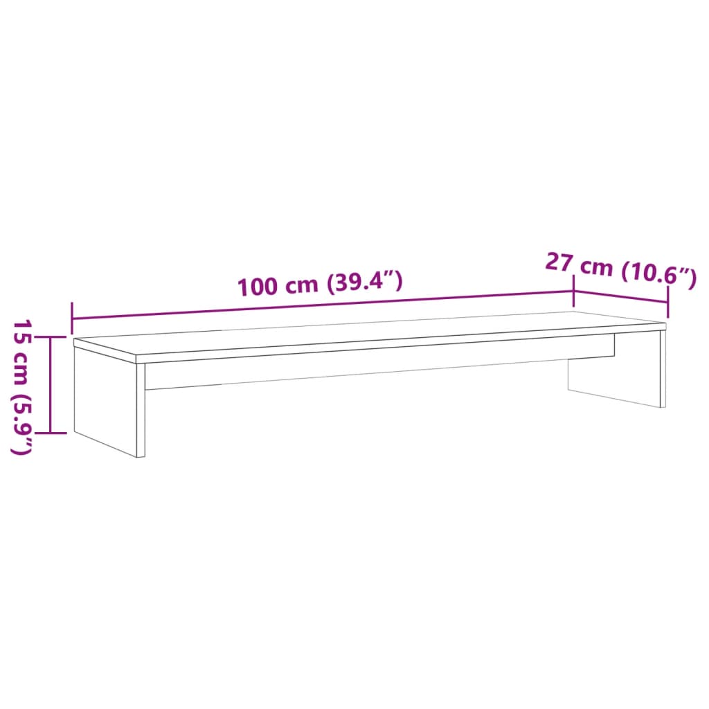 Suport pentru monitor, maro ceruit, 100x27x15cm, lemn masiv pin