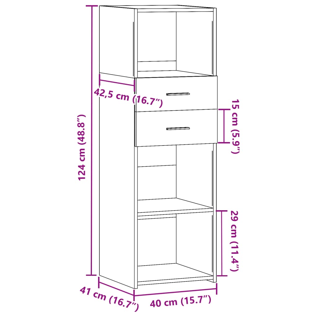 Dulap înalt, gri beton, 40x42,5x124 cm, lemn prelucrat