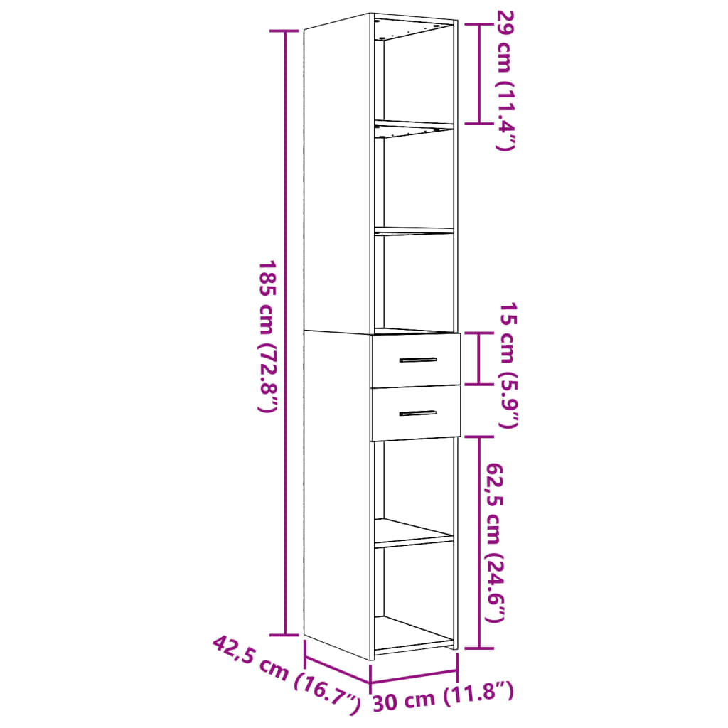 Dulap înalt, gri beton, 30x42,5x185 cm, lemn prelucrat