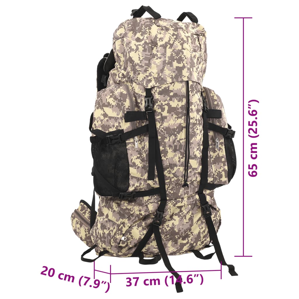 Rucsac de drumeție, camuflaj maro camel, 60 L, țesătură oxford