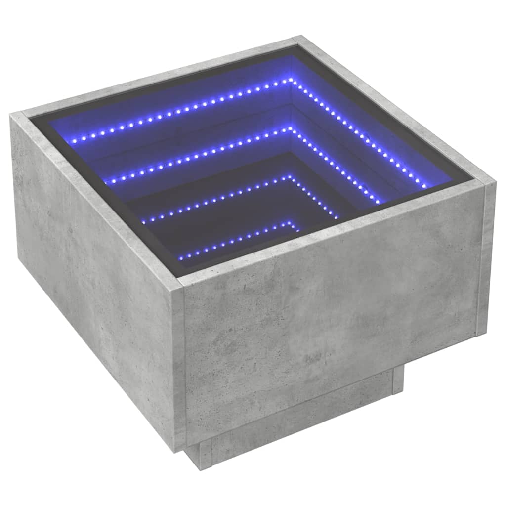 Masă laterală cu LED, gri beton, 40x40x30 cm, lemn prelucrat